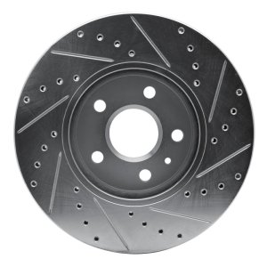 Cadillac CTS Brake Rotor (1) - Front Left - R1 Concepts - Drilled & Slotted - Silver - `08-`14